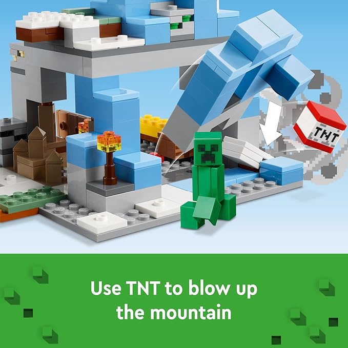 LEGO Minecraft The Frozen Peaks 21243 Cave Mountain Set with Steve Creeper Goat Figures &amp Accessories ICY Biome Toy for Kids Age 8 Plus Years Old