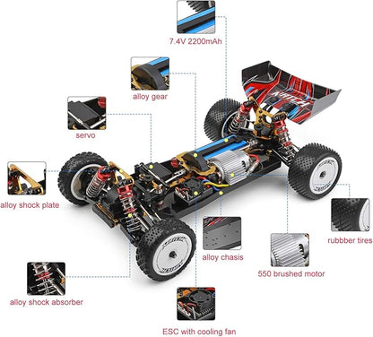 GoolRC WLtoys 104001 RC Car 1:10 Scale 2.4GHz 4WD High Speed Racing Buggy Aluminum Alloy Chassis Zinc Alloy Gear 1 Battery