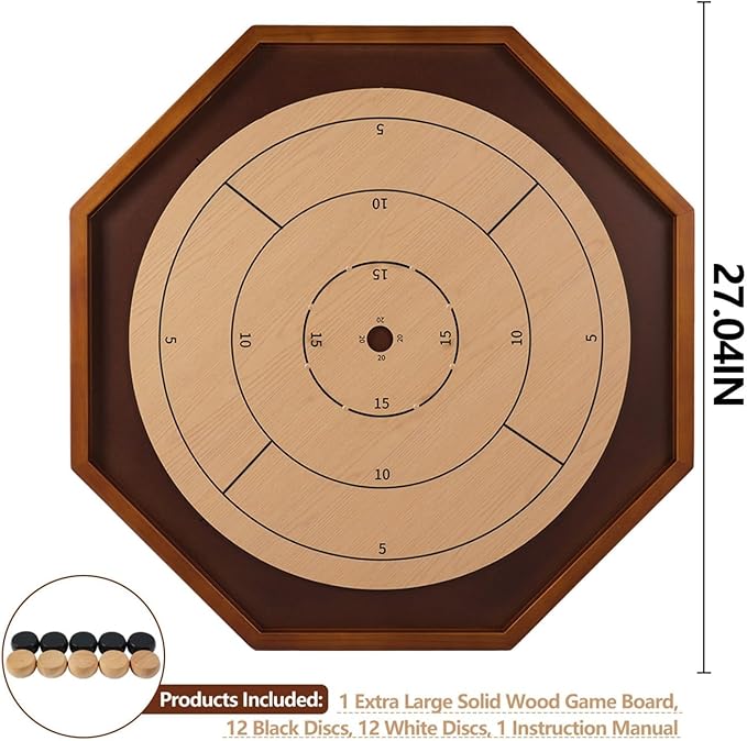 Crokinole Board Game - 27 inch Large Classic Board Game.Deluxe Tournament Crokinole Set with 24 Discs for Families and Friends