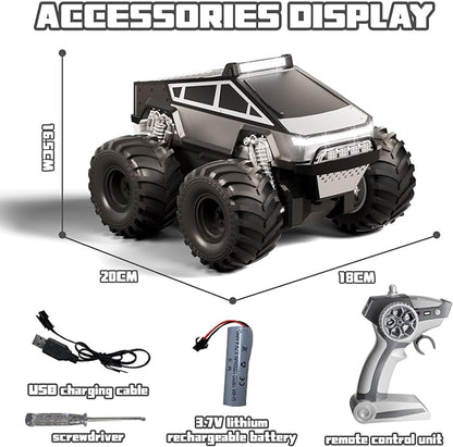 Amphibious Remote Control Car 1:18 RC Off-Road Monster Truck Toys for Boys4WD All Terrain Off-Road Pickup 2.4 GHz RC Vehicles Waterproof RC Trucks Christmas Birthday Gifts for Boy Girl (Grey)