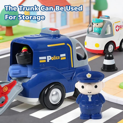 BEMITON 2.4GHz Remote Control Toy Cars for Toddlers - Interactive Police Car &amp Ambulance with Lights and Music Birthday Gifts for Boys and Girls Ages 18+ Months 2 3 4 5 Year Old