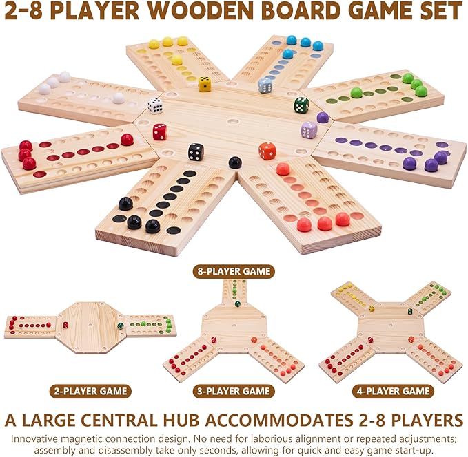 Magnetic Marbles Board Game 2-8 Players Wooden Board Game Set with 32 Marbles &amp 16 Dice Portable Marble Game for Family and Friends Game Night Gatherings