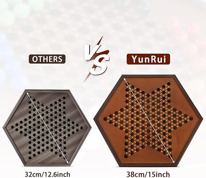 Chinese Checkers 15 x 13 Large Wooden Checkers Board Game Includes 16mm 60+12 Colorful Glass MarblesClassic Strategy Family Board Game for AdultWalnut