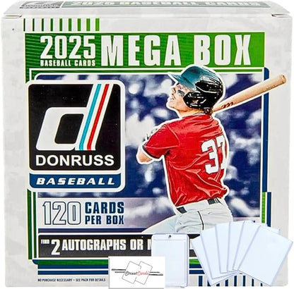 2025 Donruss Baseball Mega Box with 120 Trading Cards + 6 Toploaders + Magnetic Holder + StreetCards Magnet!