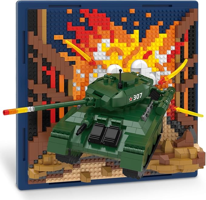 Military Tank 3D Wall Art Micro Mini Building Blocks Set WW2 T-34 Tank Collection Display Model &amp Wall Decor No Compatible with Lego Great Army Vehicle Toy Gift for Adults Teens 14+ (1430 PCS)