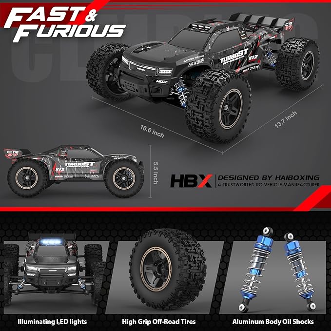 HAIBOXING 2997A Brushless RC Cars 1/12 Scale 4WD Remote Control Truck with Independent ESC Fast RC Cars 45 MPH Max Speed RTR Off-Road RC Car for Adults Boys 3S Batteries Applicable (not Included)