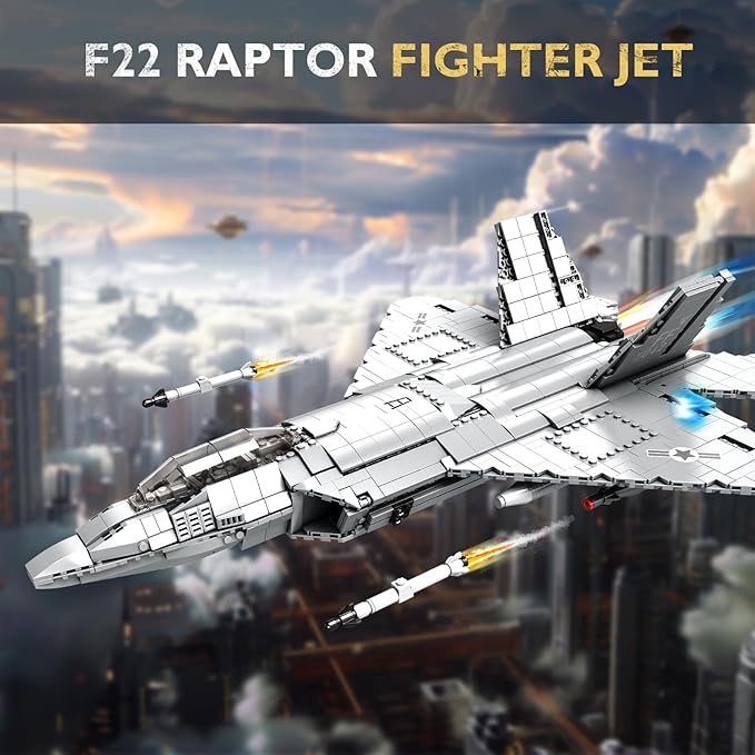 NUTCRACKER Fighter Jet Building Block Set - F-22 Raptor Military Airplane Jet Collection or Home Display Model Military Army Fighter Jet Building Toy Gift for Adult Teens Boys 14+ (1837Picece)