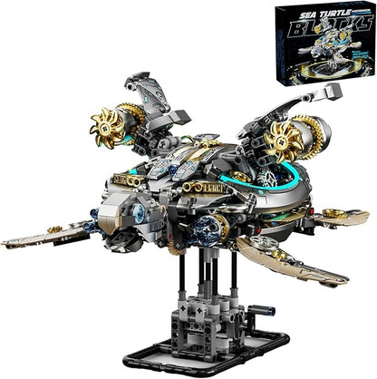 Mechanical Turtle Building Block with Hand-Crank Gear Motion Steampunk＆Educational Construction Set for Adults Teens and Model Enthusiasts