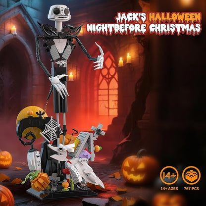 Horror Skull Building Set Before Christmas Haunted House Building Blocks Set Pumpkins and Skeleton Ghosts Halloween Christmas Building Toys Gifts for Movie Fans Adults