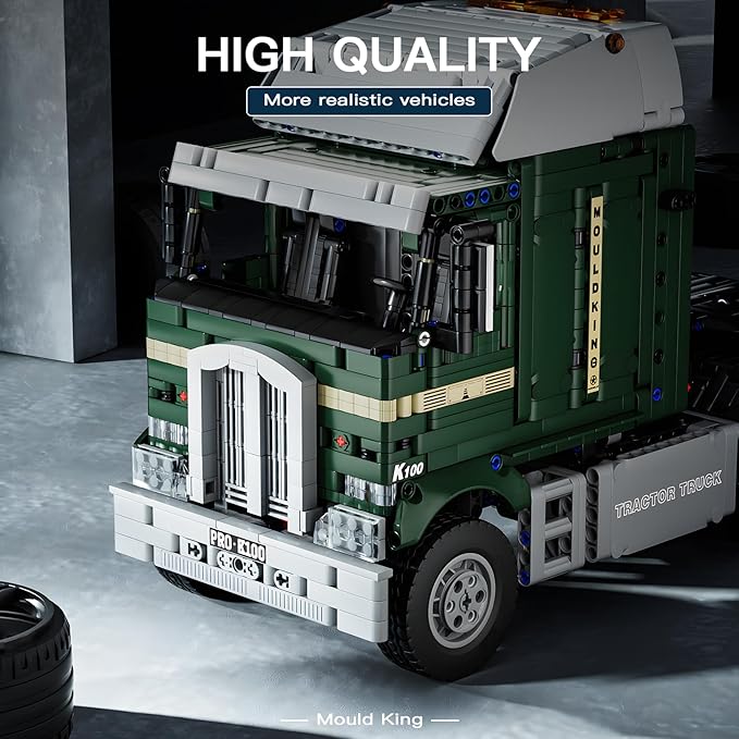 Mould King RC Tractor Truck Toy Building Block Semi Truck Toy for Aged 14+ 13202 Realistic Car Model with Motor Heavy Equipment Transporter Build and Display Blocks Kits (2181 Pieces)