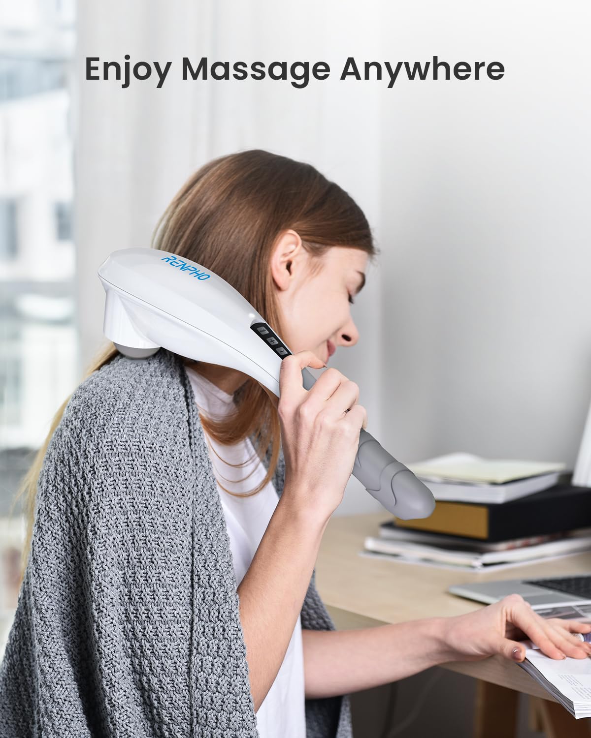 RENPHO Rechargeable Handheld Back Massager, Cordless Electric Neck Massage Tool for Shoulder, Foot, Leg, Calf, Gifts for Women and Men
