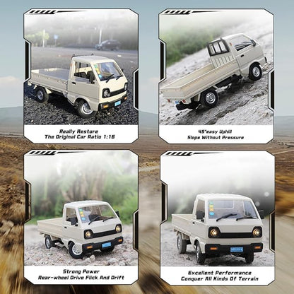 WPL D12mini 1/16 RC Mini Drift Climbing Truck with Front Light 2.4G Remote Control Car Kei Off Road Truck DIY Rear Drive Hobby Grade Toy 20 Minutes Runtime - Double Batteries