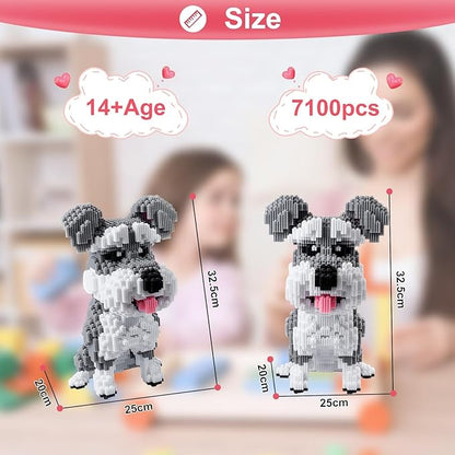 Schnauzer Dog 7100 Piece Micro Building Blocks Set for Teens &amp Adults – Advanced 3D Construction Kit STEM Fine-Motor Skill Toy Birthday Family Indoor Creative Play