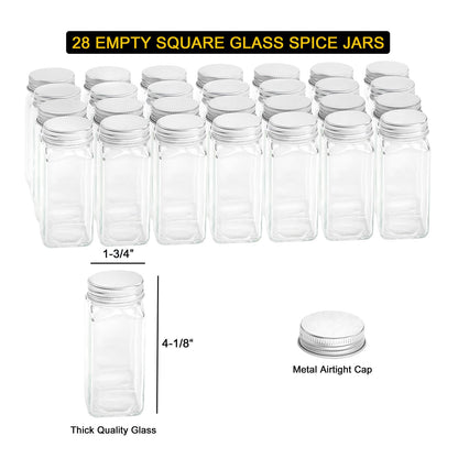 SpaceAid Spice Rack Organizer with 28 Spice Jars, 386 Spice Labels, Chalk Marker and Funnel Set for Cabinet, Countertop, Pantry, Cupboard or Door & Wall Mount - 28 Jars, 13.4" W × 10.8" H, Black