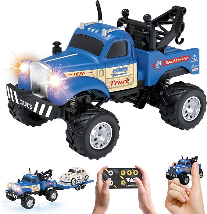 MOONTOY 1:64 Scale Mini Alloy Truck RC Car with LED Lights 2.4Ghz Remote and App Control Toy Car 3-Speed Adjustment Pocket Toy Car for Kids 4-8 Years and Adults (Blue)