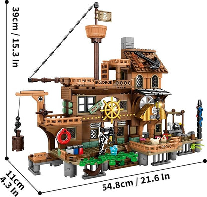 RiceBlock Pirate Ship Building Toys Pirate Wharf Themed City Store Building Bricks Sets for Boys Age 8-12 573 Pieces