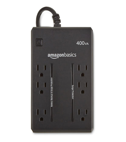 Amazon Basics UPS Battery Backup & Surge Protector 400VA/255W, 6 Outlets, Standby Uninterruptible Power Supply, for Power Outage Protection, Compact, Black