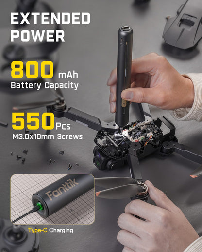 Fanttik E2 Ultra 3.7V Mini Electric Screwdriver, Cordless Screwdriver, Max 0.6N.m, 50 Magnetic Bits, 5/32'' Hex, Magnetic Storage, Repair Tool for Electronics, Camera, Laptop, and PC Build (Grey)