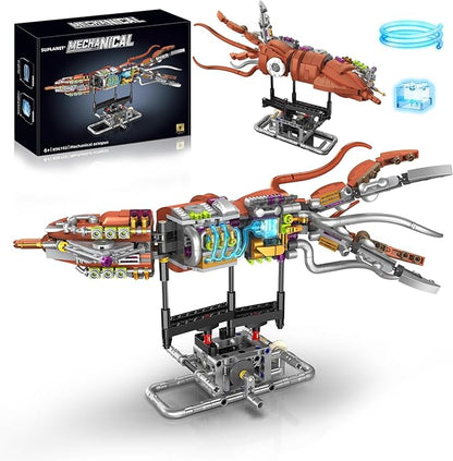 Mechanical Squid Building Set with Lights Rotatable Link Components &amp Display Stand STEM Building Set for Boys and Girls 8-14 Home Office Decor for Adults Mechanical Enthusiasts（633PCS）