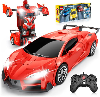 Transform Remote Control Car RC Cars for Boys Age 3-5 6-8 One-Button Transform Toy Cars 2.4GHz 360° Spin 1:16 Scale Flashing Headlight3-8 Year Old Grandkids Christmas Birthday Gifts