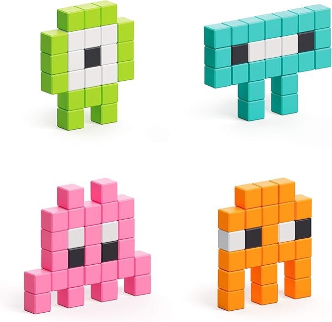 PIXIO Mini Monsters - Tiny Magnetic Blocks Building Toy in The Pixel Art Style with Free App - 5/16 Plastic Cubes with 6 Magnets Inside - Open Ended Toy - Creativity Toy for Ages 6+