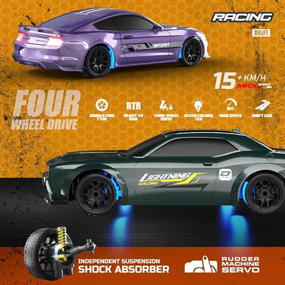 1:43 Scale Mini RC Drift Car 2.4GHz 4WD Desktop RC Drift Car 15KM/h Handheld Racing Mini Vehicle with LED Lights Speed Switching Racing Sport Toy for Adults Teens (Dark Green)