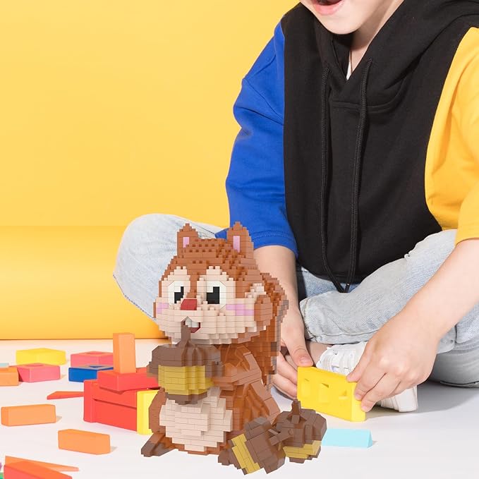 Larcele Animal Series Micro Building Blocks Animal Set DIY Mini 3D Building Toy Bricks Kit1449 Pieces KLJM-07 (Squirrel)