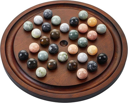 Solitaire Game12.7-Inch inches Solid Wooden Board with 33 Natural Marble Balls Deluxe Solitaire Game Set Single-Player Strategy Board Game and Smart Games