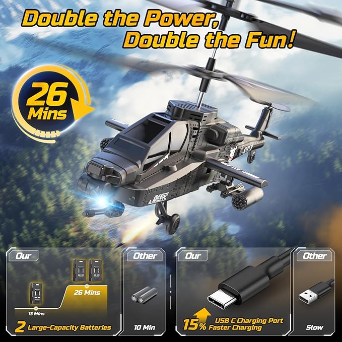 DEERC RC Helicopter RC Plane for Kids and Adults 2.4GHz Remote Control Helicopter 26 Mins Flight Time LED Lights &amp Altitude Hold 2 Batteries Kids Toy for Ages 8-12