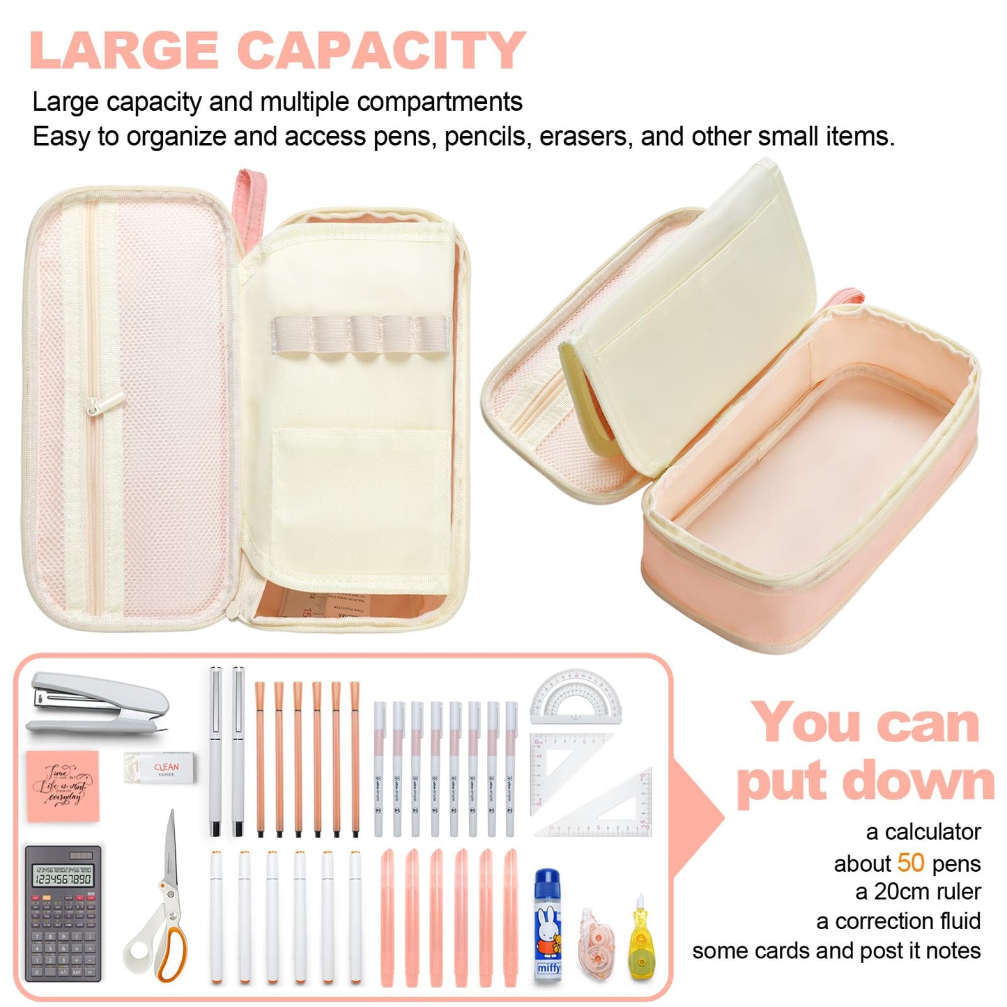 YOKUMA Pencil Case Cute Pencil Pouch for Girls Big Capacity Pen Bag Box, Kawaii Aesthetic College School Supplies for Student Teen Adults Preppy, Pink