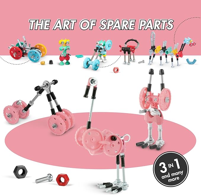 The Off Bits Erector Set: Animal Mini STEM Toys for Kids 6+ Toy Building Sets with Nuts &amp Bolts STEM Building Toys Gifts for Boys and Girls (Pink Flamingo)