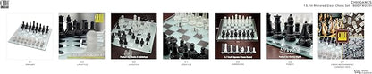 Avant-Garde Black Frosted Glass Chess Set with Mirror Board