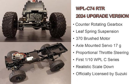 Apawband WPL C74 RC Truck 1/10 RC Crawler Off Road Truck 4x4 RC Rock Crawler RTR with Proportional Steering 370 Motor Counter Rotating Gearbox Leaf Spring Chassis Hobby Grade Toy