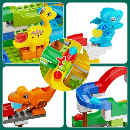 Dinosaur Marble Run Building Blocks STEM Toys for Kids Ages 3-8 | 127 Pcs Construction Set with 3 Dinos &amp Ball Run Track 4 in 1 Modular Design Learning Toys for Boys Girls Christmas Birthday Gif