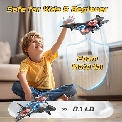 Foam RC Airplane Drone for Kids Remote Control Helicopter Toy Plane Fighter Jet with LED Light Auto Hover 360°Flip 2 Batteries (16 Mins Flight) Easy to Fly for Beginners