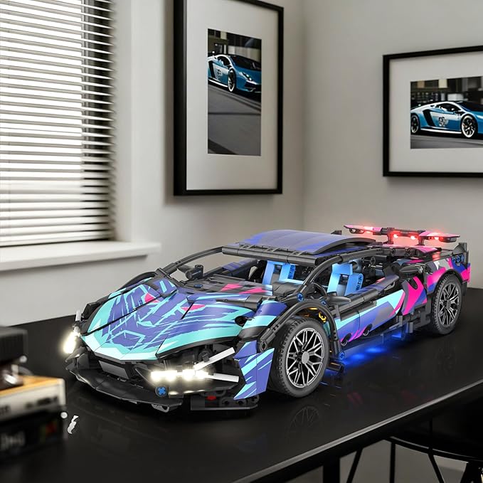 PIKARO Sports Race Car Building Set for Boys &amp Adults 1:14 MOC Car Model Building Kits with LED Lights Supercar Toys Birthday Gifts for Kids Teens Age 8-14 12-16 (1186 PCS)