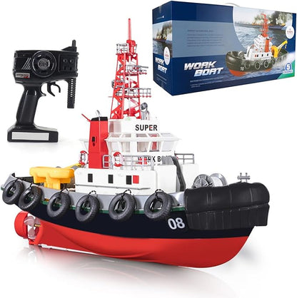 23.6 Inch 60CM US Remote Control Tug Boat RC Fireboat Rescure Boats 4CH Electric RC Watercraft 15km/h w/Powerful Motors Spaying Water on Lake Pool for 14Y+ Beginners RTR