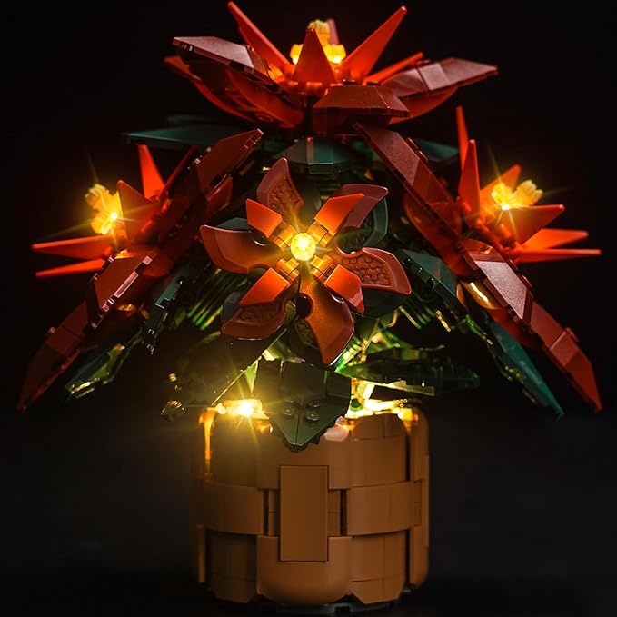 Upgraded Led Light Kit Compatible with Lego Icons Poinsettia Home Decor Building Set Compatible with Lego 10370 (Model Not Included)