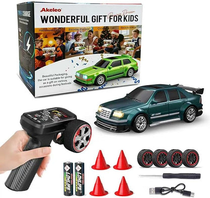 Mini RC Drift Car 1/43 with Gyroscope 4WD Full Proportional RC Car 2.4GHZ Hobby Grade Remote Control Cars RTR Model Vehicle 20+KM/H High Speed for Hobbyists Kids Adults(Green)