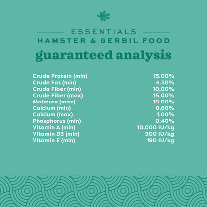 Oxbow Essentials Hamster Food and Gerbil Food, Vitamin & Mineral Rich Daily Diet for Hamsters & Gerbils, Veterinarian Formulated, Small Animal Pet Products, Made in USA, 15 lb Bulk Bag