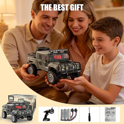 1:12 RC Car Toy 4WD 2.4GHz Remote Control Off-Road Crawler Vehicle IPX4 Waterproof 13MPH Full Metal Chassis with LED Lights Rechargeable Batteries for Adults Kids 8+ (Black)