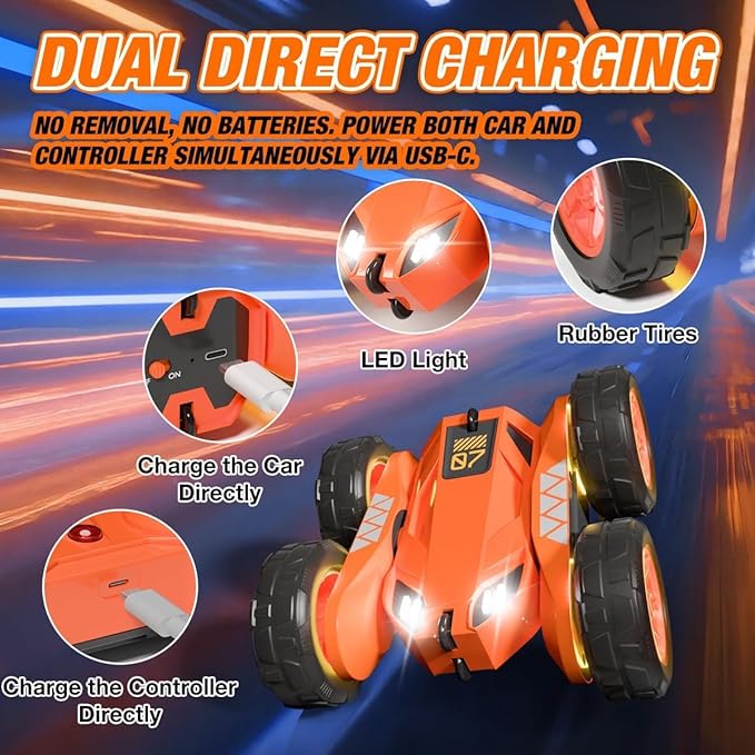 Remote Control Car Rechargeable RC Cars &amp Remote 360° Flips Rotating 2.4Ghz 4WD All Terrain Stunt Race Car Toy Christmas Birthday Gift for Kids Boys 3-12