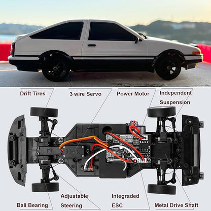 LDRC 1/18 RC Drift Car with Gyro RWD Drift RC Cars Hobby RTR with Drifting and Race Tires for Adult 2.4 GHz Proportional Throttle Steering ESP Gyroscope Metal Drive Shaft LD1801