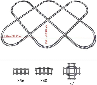 103pcs-City Train Tracks Extension Accessory Set Compatible with Major City Train Sets 60205 60238 Railroad Building Toy for Kids Gift for Train Enthusiasts-40 Curved 56 Straight 7 Crossing Rails