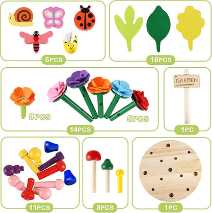 Wooden Flower Garden Building Toys for Kids STEM Educational Activity Preschool Kit Gift for Boys Girls Age 3 4 5 6 7 Years Old Stacking Game for Toddlers Build a Bouquet Spring Gifts
