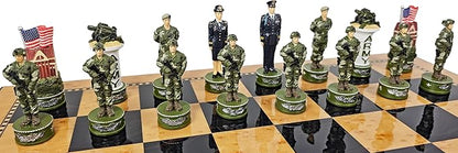 US Military Chess Set Army Navy Air Force or Marines. Choose 2 Branches of Men with 17 inch Walnut Color Storage Board (Army vs Navy)