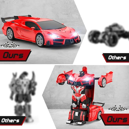 Transform Remote Control Car RC Cars for Boys Age 3-5 6-8 One-Button Transform Toy Cars 2.4GHz 360° Spin 1:16 Scale Flashing Headlight3-8 Year Old Grandkids Christmas Birthday Gifts