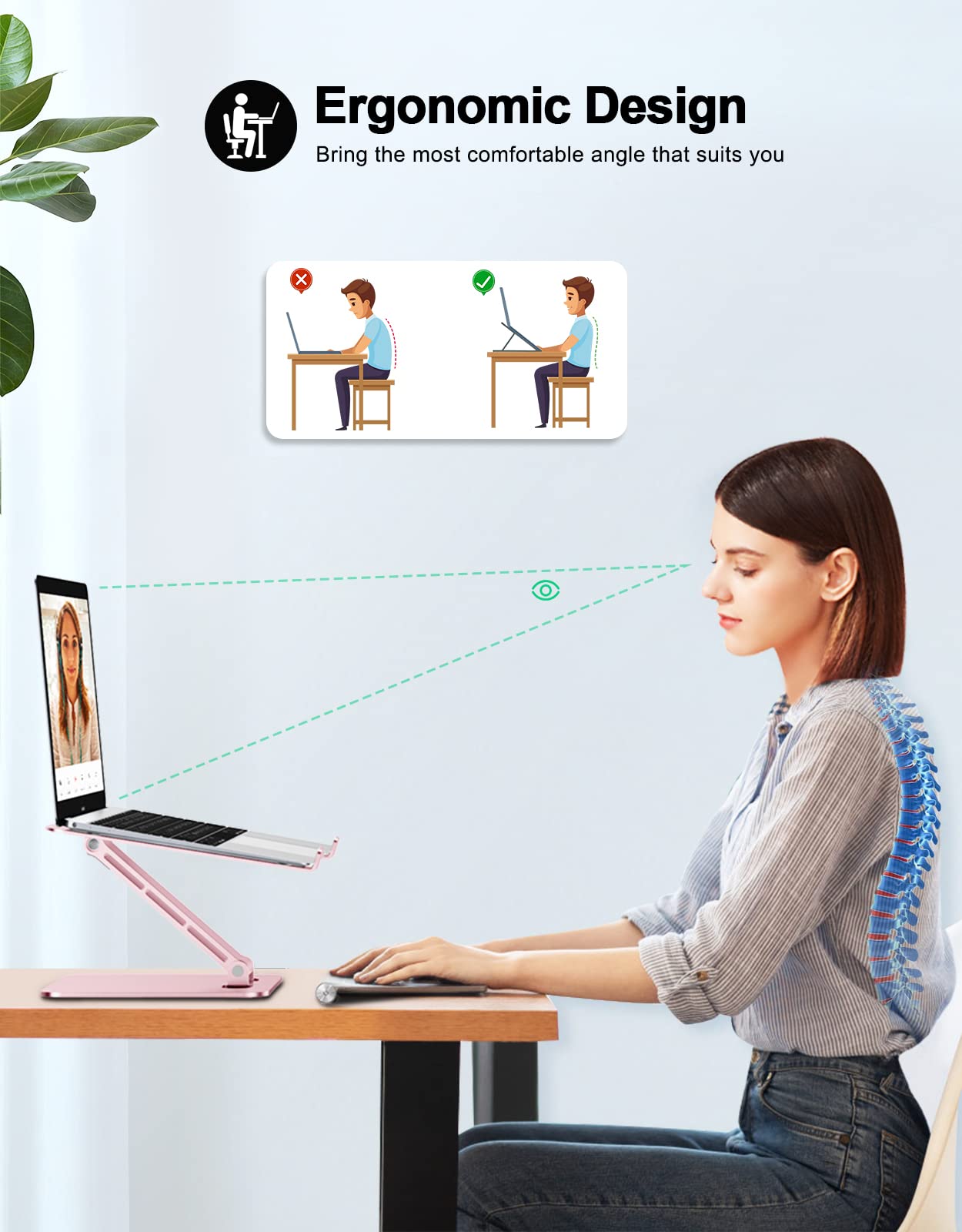 Foldable Laptop Stand, Height Adjustable Ergonomic Computer Stand for Desk, Aluminum Portable Laptop Riser Lecterns Holder Mount Compatible with MacBook Pro Air, HP, Dell 10-16"