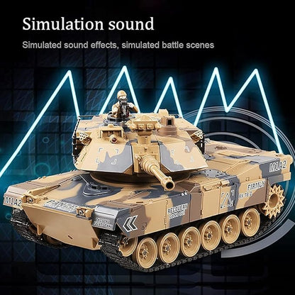 fisca 1/18 Remote Control M1A2 RC Tank with 2.4Ghz 15 Channel Smoking - Abrams Main Battle Tank that Military Toy for Kids and Adults