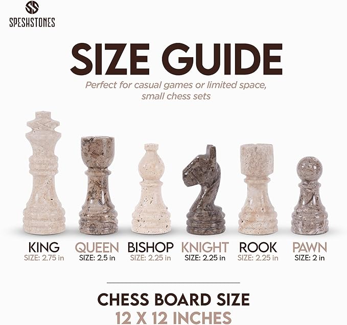 Marble Chess Set for Adults 12 Inch Handmade Travertine and Oceanic Board Game with Storage Box Travel Chess Set for Tabletop with Pieces &amp 2 Extra Queens Gifts for Home Décor